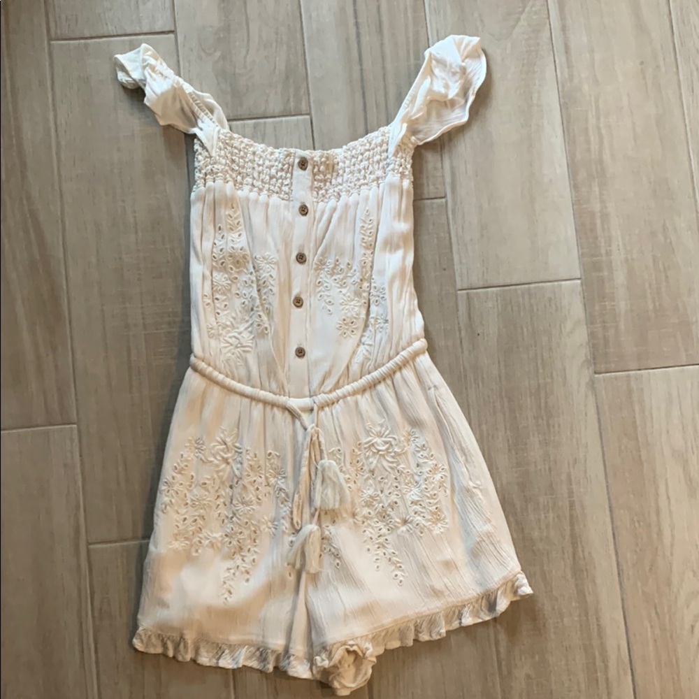 American Eagle Outfitters Embroidered Romper with Ruffle Straps - Women’s XS
